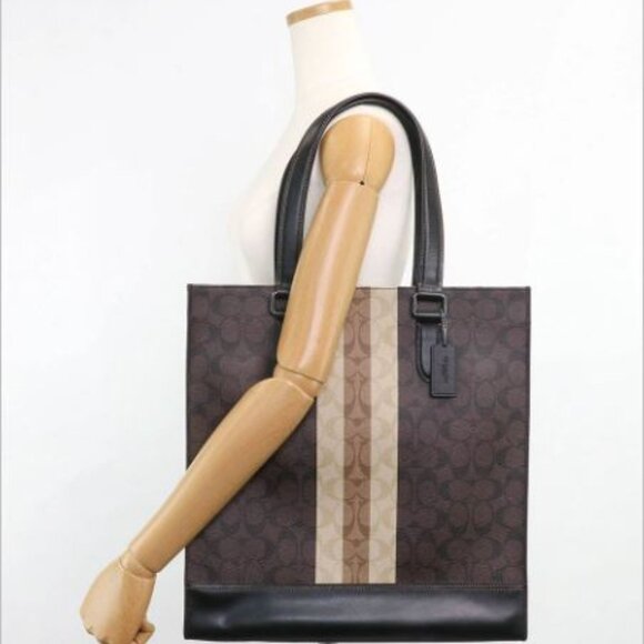 Coach Graham Structured Tote In Blocked Signature Canvas Varsity Stripe - Picture 6 of 16